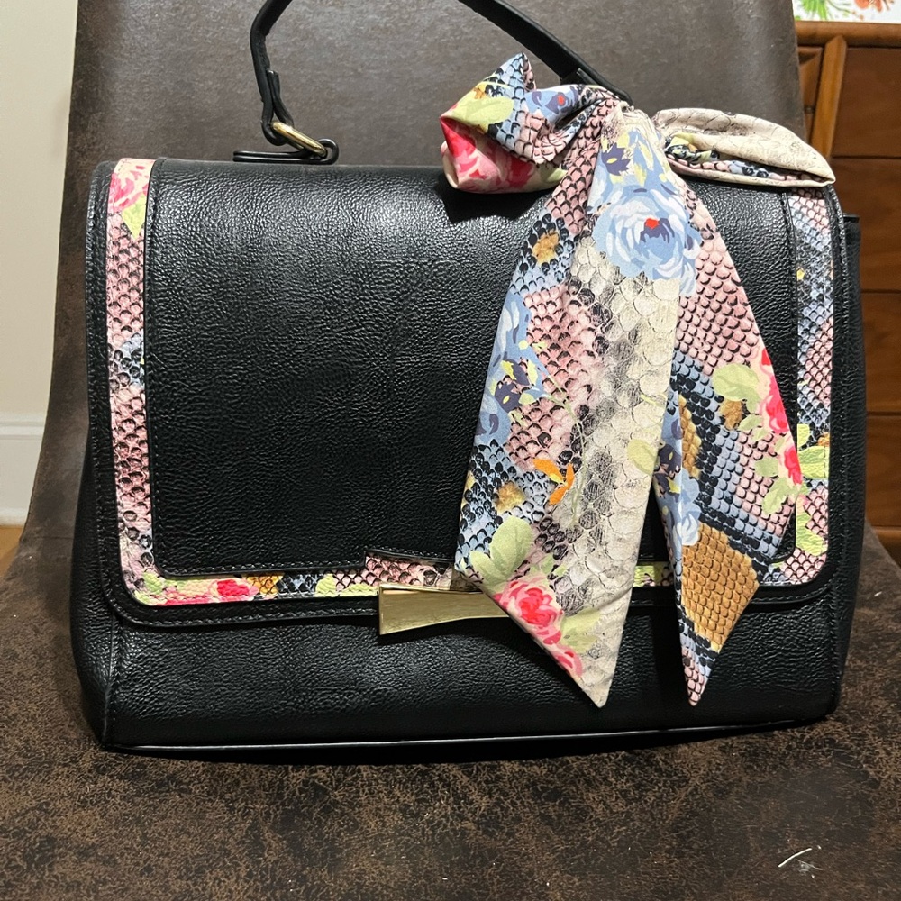 Betsey Johnson Black Satchel with Floral Scarf